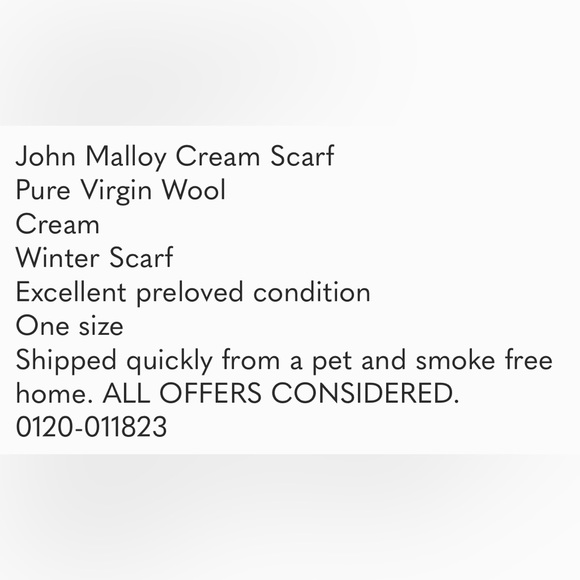 John Malloy Pure Virgin Wool Cream Winter Scarf - Picture 2 of 6